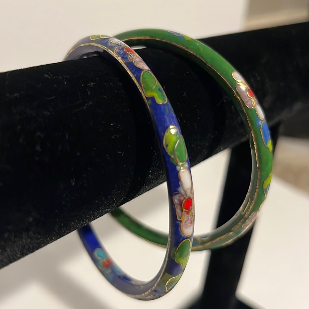 Set of Vintage Cloisonné Stackable Bangle Bracelets